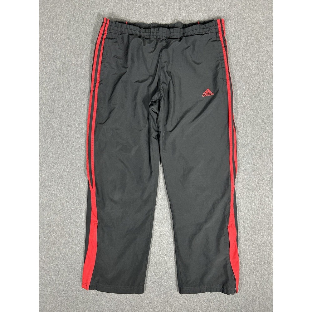 Adidas Windbreaker Track Pants Mens Black Red 3 Stripe Zip Ankle Sz M